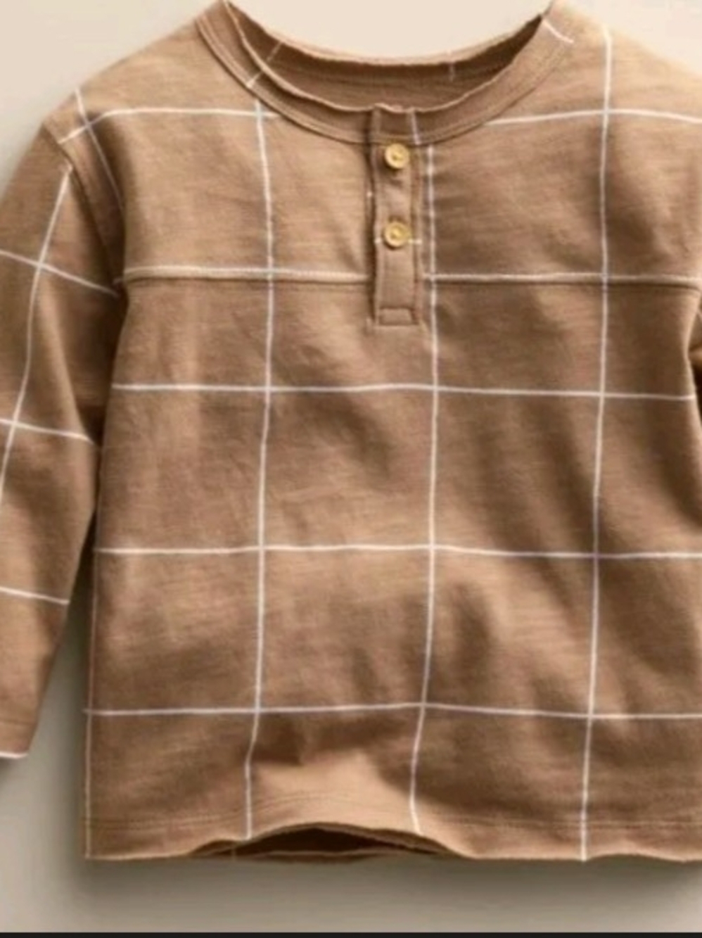 Little  Co Tan Windowpane Henley Long Sleeve Top Size 6 Months